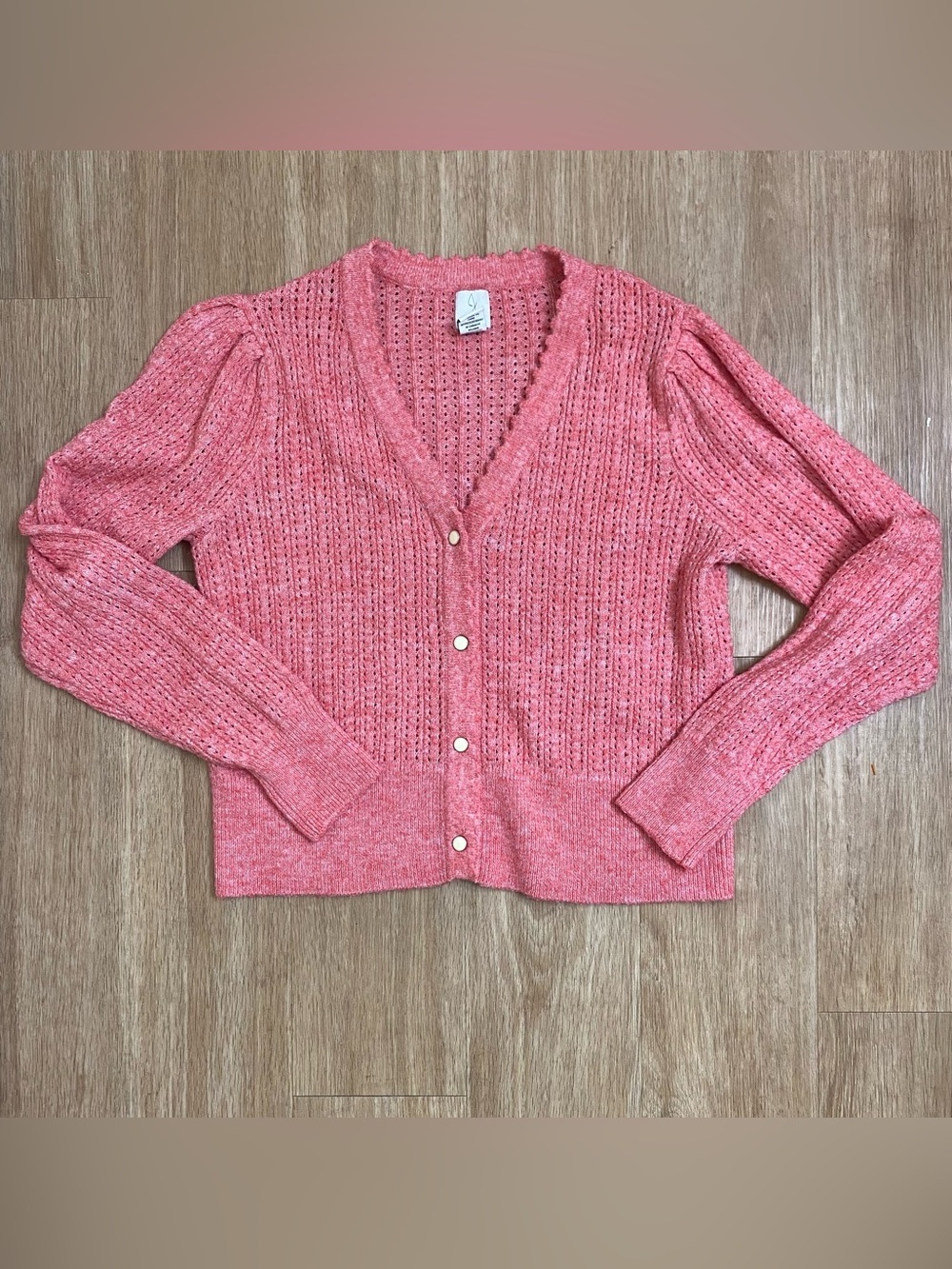 Joie Coral Pink V-Neck Open Knit Cardigan